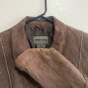 Brandon Thomas Mens Brown Suede Leather Jacket L Button Front Stitch Detail
